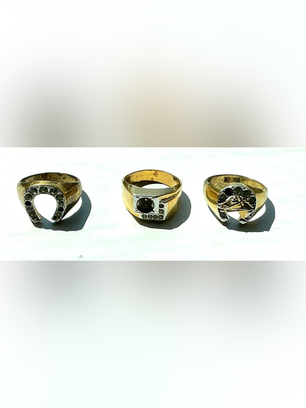 3 Men’s Rings. Gold-tone. MISSING STONES. Unknown Sizes. Vintage